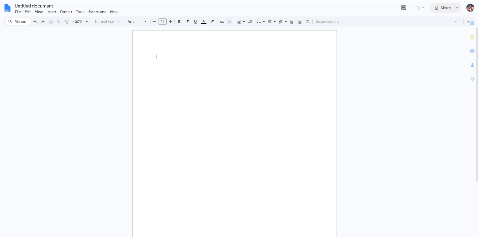 A blank Google Docs document